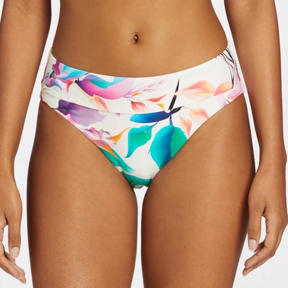 CALIA Women's Mid Rise Wide Banded High Leg Swim Bottoms size small